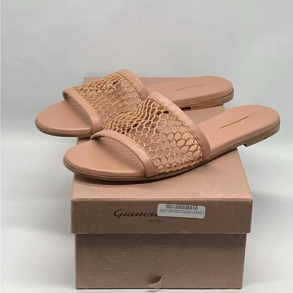 Gianvito Rossi Jamaica Mesh & Leather Slides size 38